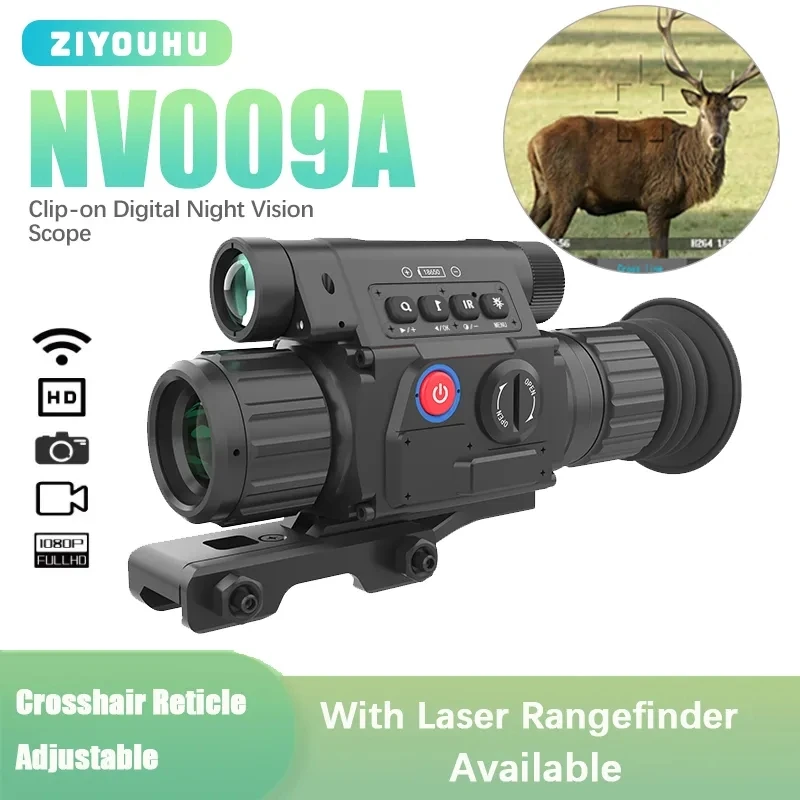 ZIYOUHU-Clip-on Night Vision Aim Sight Scope, Infrared Digital Ballistic Monocular Laser Rangefinder, Video Records, NV009A, LRF