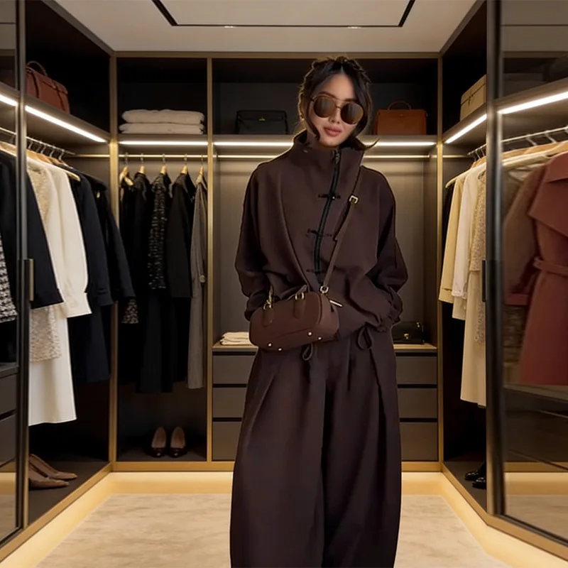 Fashion Casual Women's 2026 Spring New Item Stand Up Collar Top, Jacket, Long Pants Set High-end Sense Solid Color Regular Sl