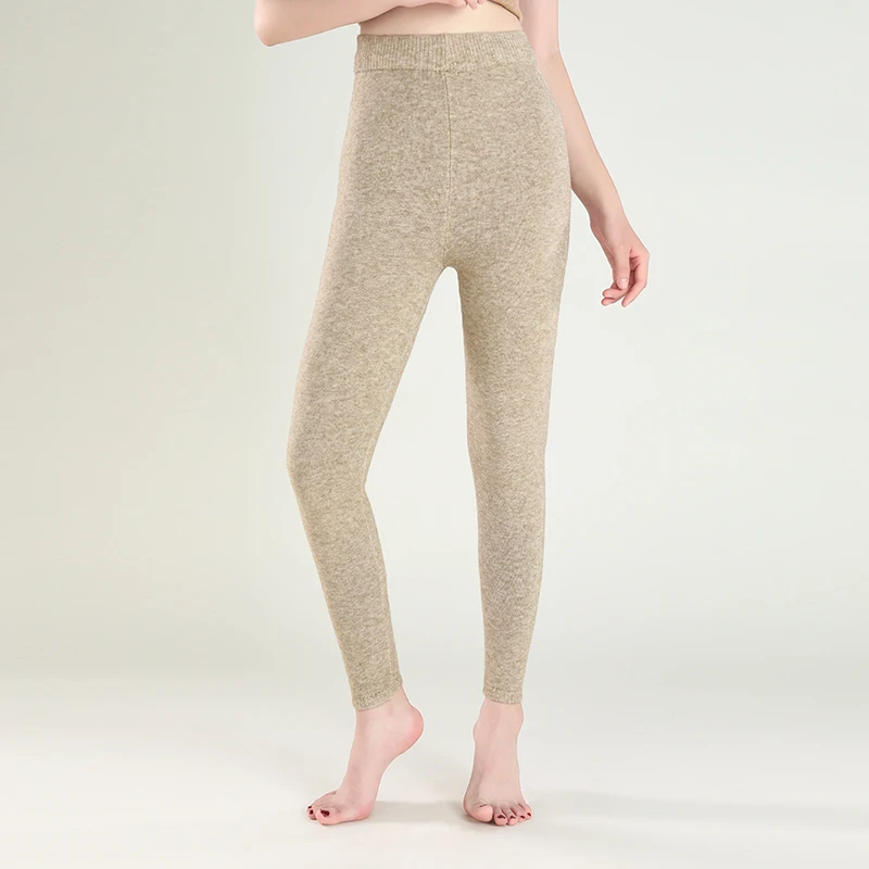 Leggings de lana pura para mujer, pantalones ajustados y cálidos, con pantalones elásticos debajo, otoño e invierno, nuevo