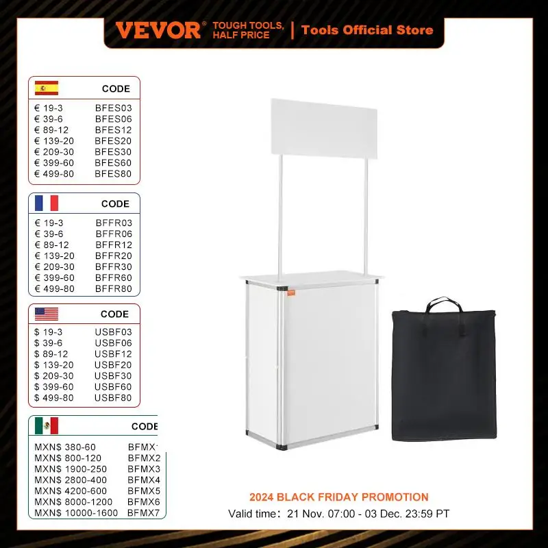 VEVOR Promotion Counter Table Portable Tradeshow Podium Table Display Exhibition Counter Stand Booth Fair  Pop Up Podium Table