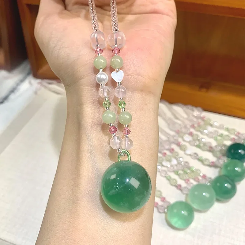 Crystal necklace, natural lily stone 20MM sweater chain, light luxury niche neck chain, Valentine's Day gift stacking
