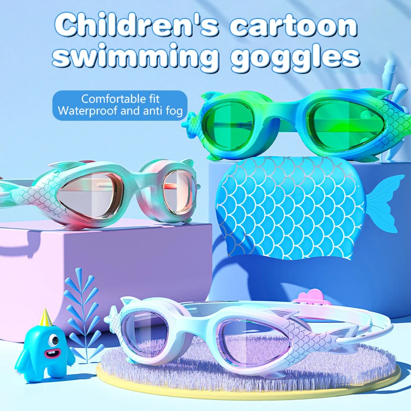 Children Swimming Goggles Fish Scale Appearance HD Anti-Fog Waterproof Small Frame Goggles Swimming Training Diving Swimming