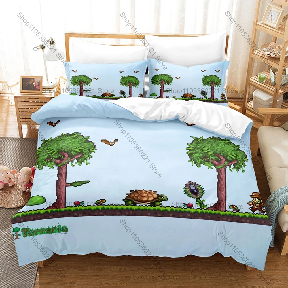 Personality Terraria Game Bedding Set New 3D Printed Duvet Cover Pillowcase Twin Full Queen King Size Bed Set for Kids Adults Be