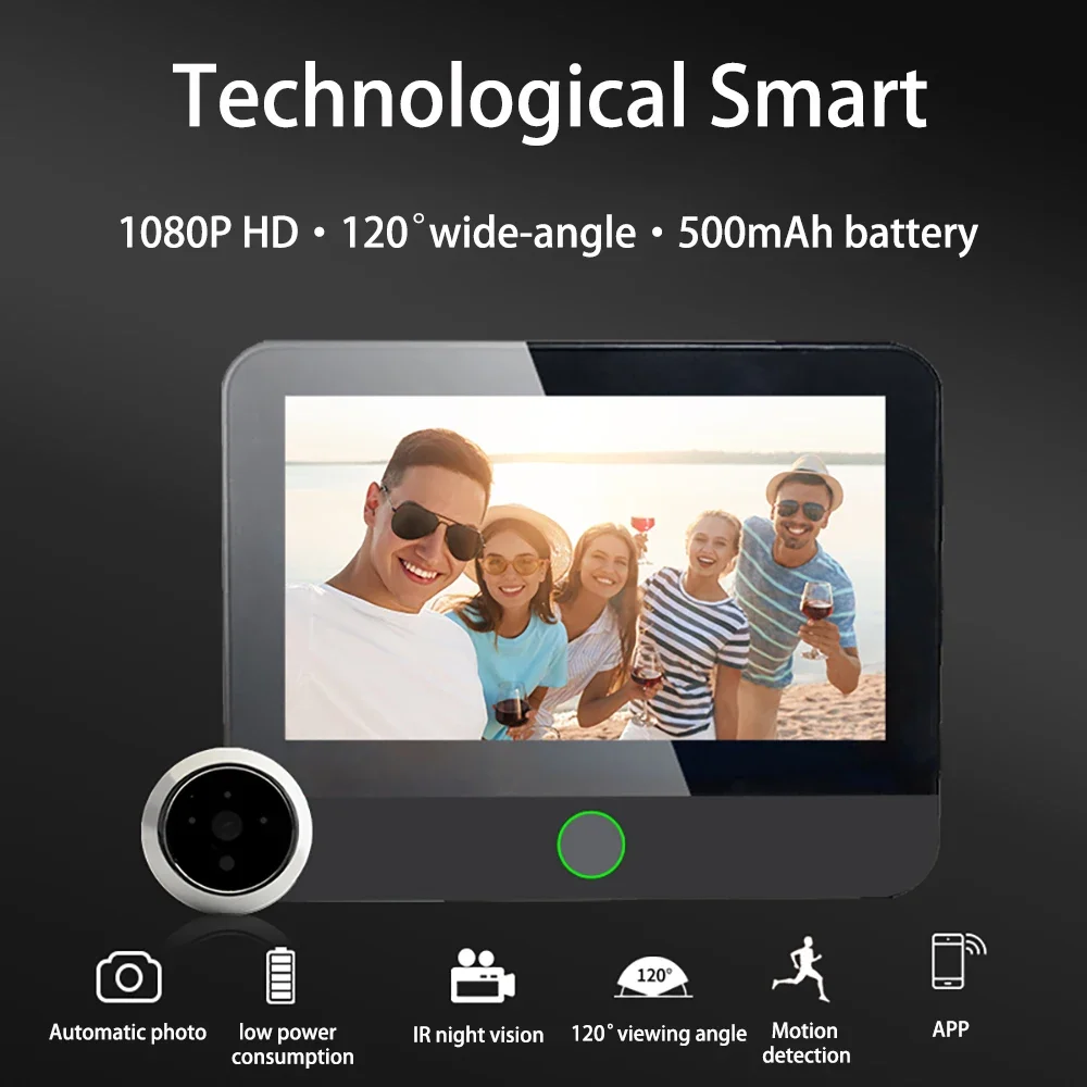 4.3 Inch WiFi Door Peephole Camera 1080P Smart Life Tuya Video Camera Door Viewer Home Security Works with Alexa Google