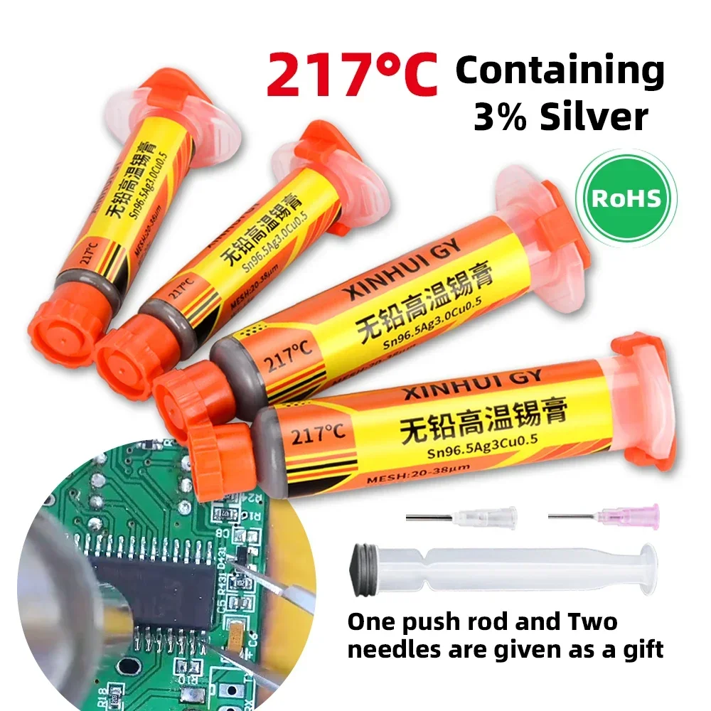 Sn96.5Ag3.0Cu0.5 217 20g Lead-Free High Temperature Silver Solder Paste 217℃ Melting Point Needle Tube Enhanced Conductivity