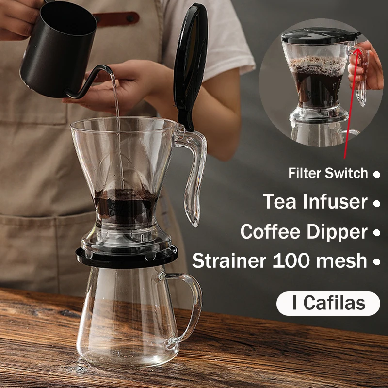 600ml Pour Over Coffee Dripper With Switch,Tea Infuser for Loose Leaf Tea,Hand Brew Coffee Machine,High Temp Plastic Filters