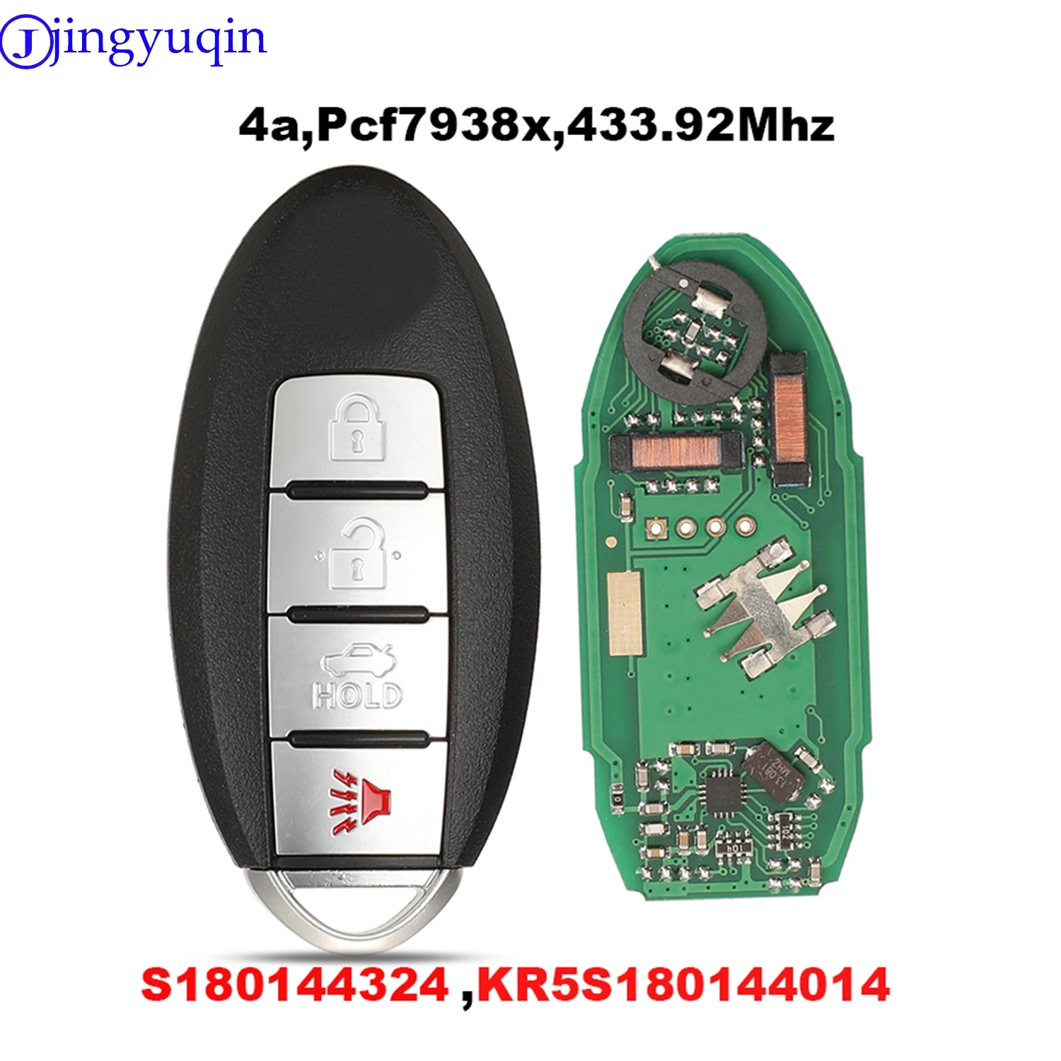 jingyuqin S 180144324   Chave remota inteligente de carro 433.92MHz 4A 4 botões para Nissan Maxima Altima Teana 2016 2017 2018 Fob KR5S 180144014