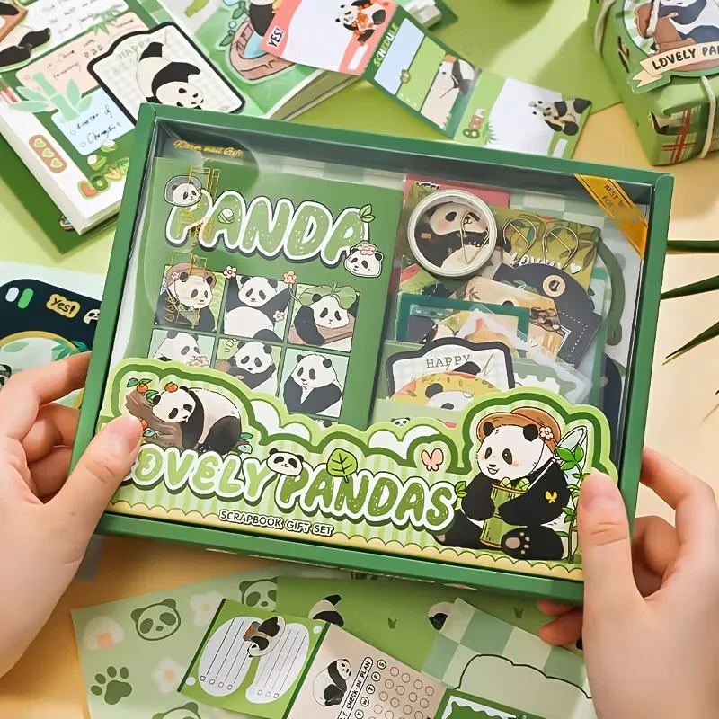 

Набор скрапбукинга и мусорного журнала с тематикой панды с блокнотом формата А6, наклейками и принадлежностями для рукоделия — подарок на Рождество/день рождения для поделок