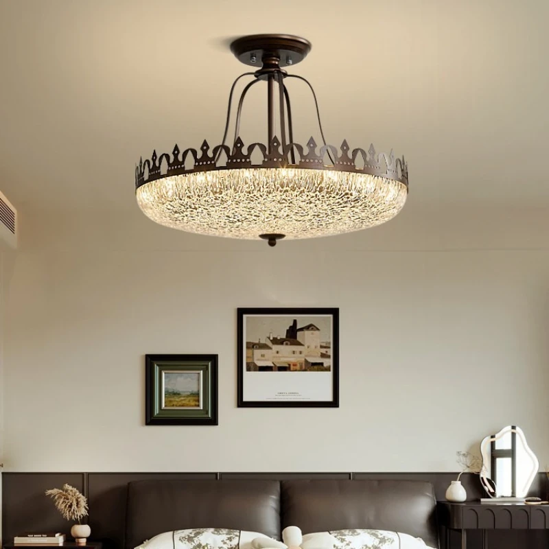 Retro Affordable Luxury Ceiling Light Villa Living Room Study Advanced Openwork Pattern Three-color Adjustable Rotundity Lamp