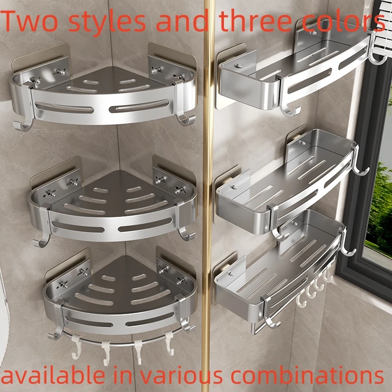 

No Punch Space Aluminum Home Bathroom Wall Shelf Kitchen Bathroom Accessories Organizers and Storage Corner Rack Towel Holder