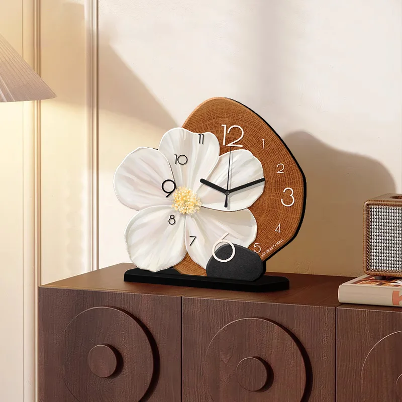 Nordic-style desktop Ornament Clock, Creative Artistic Floral Design, Light Luxury and High-end Feel Timepiece