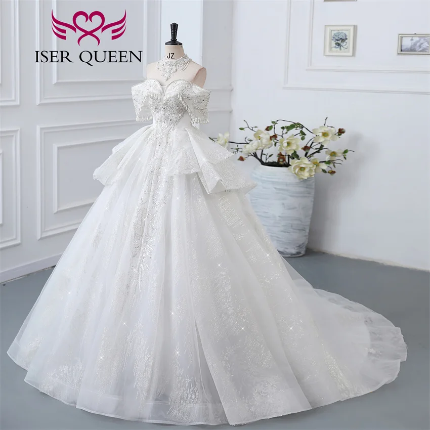 Customized Detechable Necklace Europe Luxury Wedding Dresses 2025 Ivory And Champage Gilter Tulle  Bride Dress Women WX0371 image 3