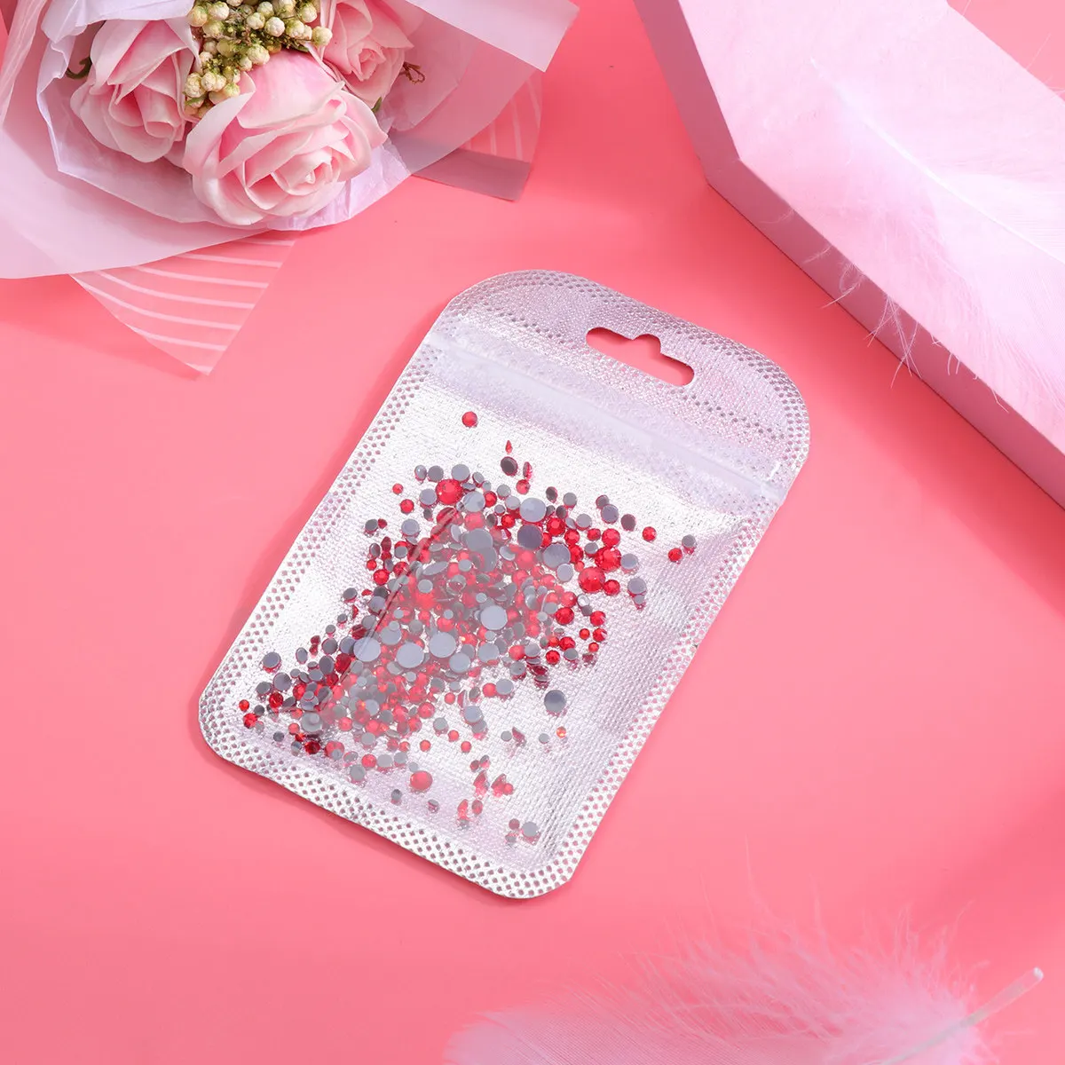 1Pack Red Ab Flat Bottom Nail Rhinestones Mixed Sizes Nail Art Decoration Manicure Diamond Crystal Sticker Ornaments