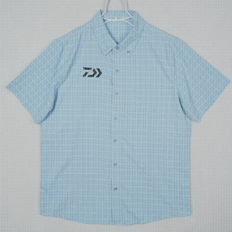 Outdoor Lure Fishing Short Sleeved Shirt Men's Light Blue Plaid Loose Quick Drying Breathable Top