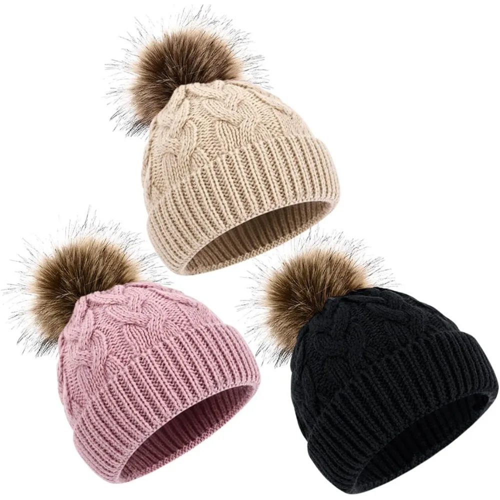 Lot de 3 bonnets pour bébé, bonnets tricotés chauds d'hiver pour nouveau-nés et tout-petits, pour petits garçons et petites filles, bonnet chaud d'hiver