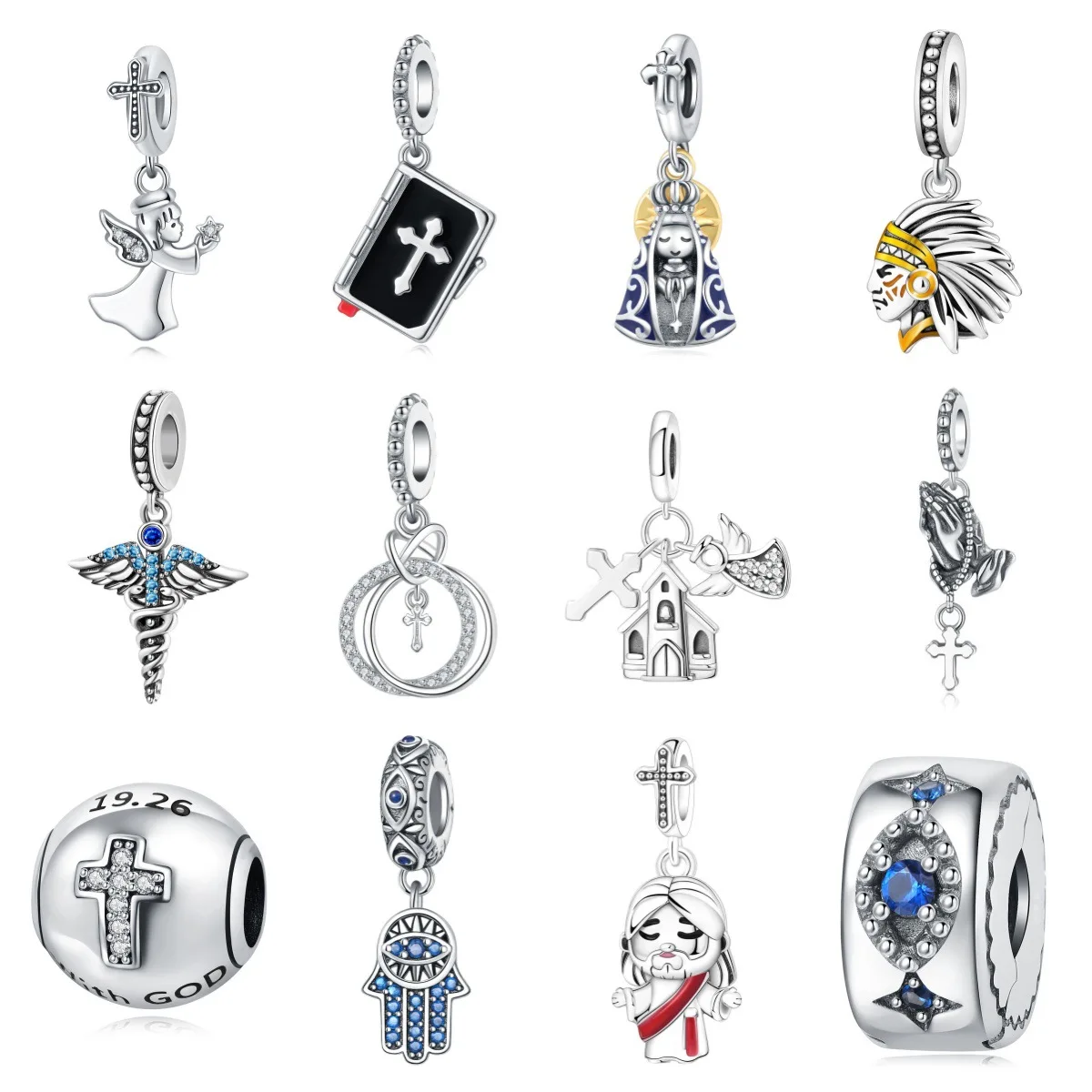 

High-quality Silver Angel Eye Cross Positioning Buckle Fixed Frame, Charming Pendant Beads, DIY Jewelry Bracelet Accessories