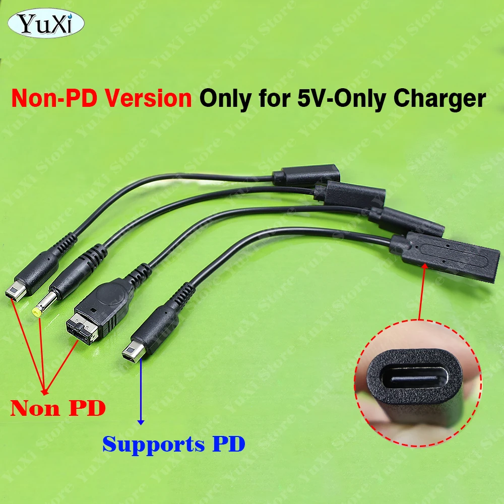 1-10Pcs USB Type-C Charging Cable Adapter For NDSi XL LL GBA SP New 3DS XL LL 2DS XL LL PSP 1000/2000/3000 Game Console Convert