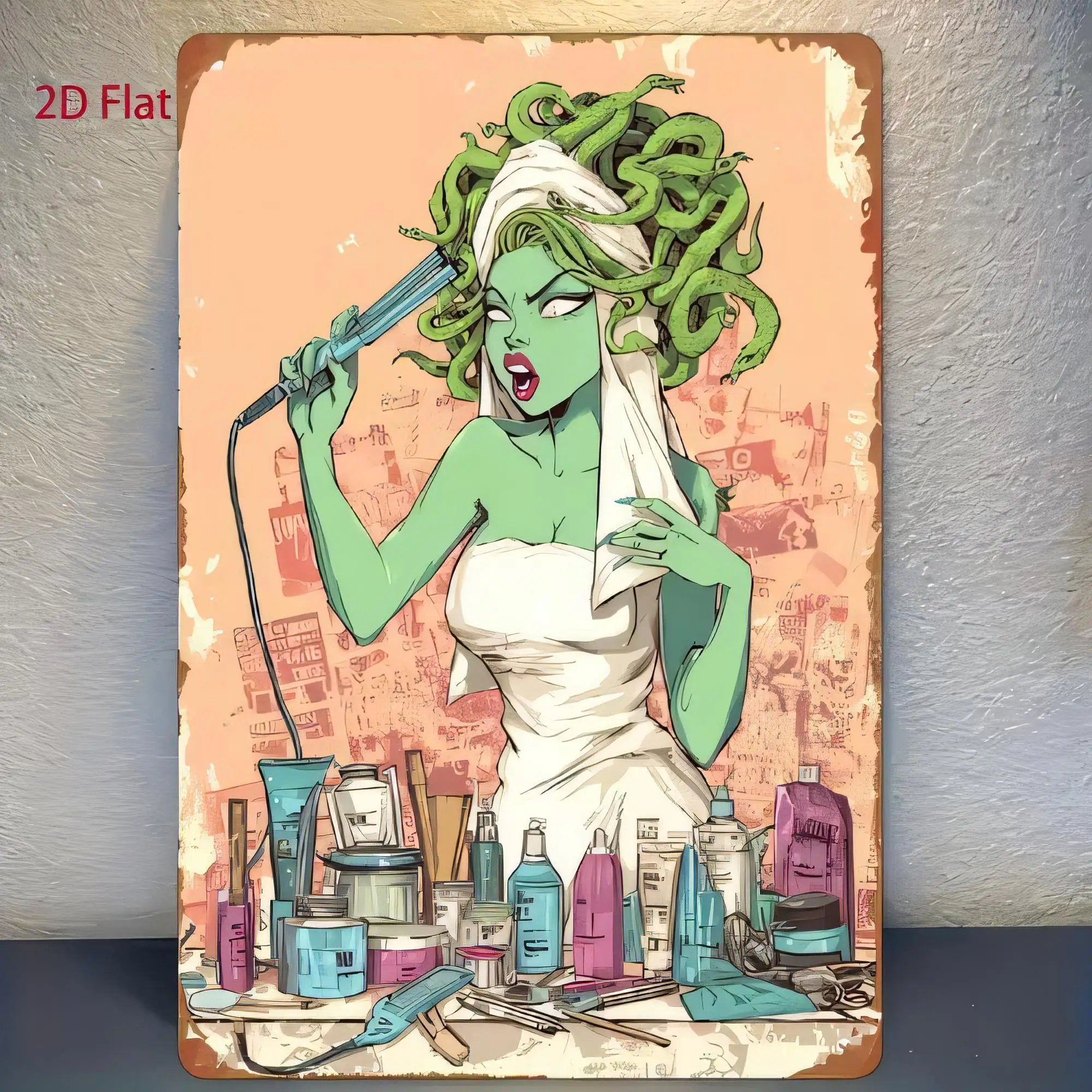 Tin Sign 2D Flat Vintage Beauty Salon Makeup Parlor Retro Metal Wall Plaque Decor for Bathroom Bedroom Office Bar Gift Hanging A