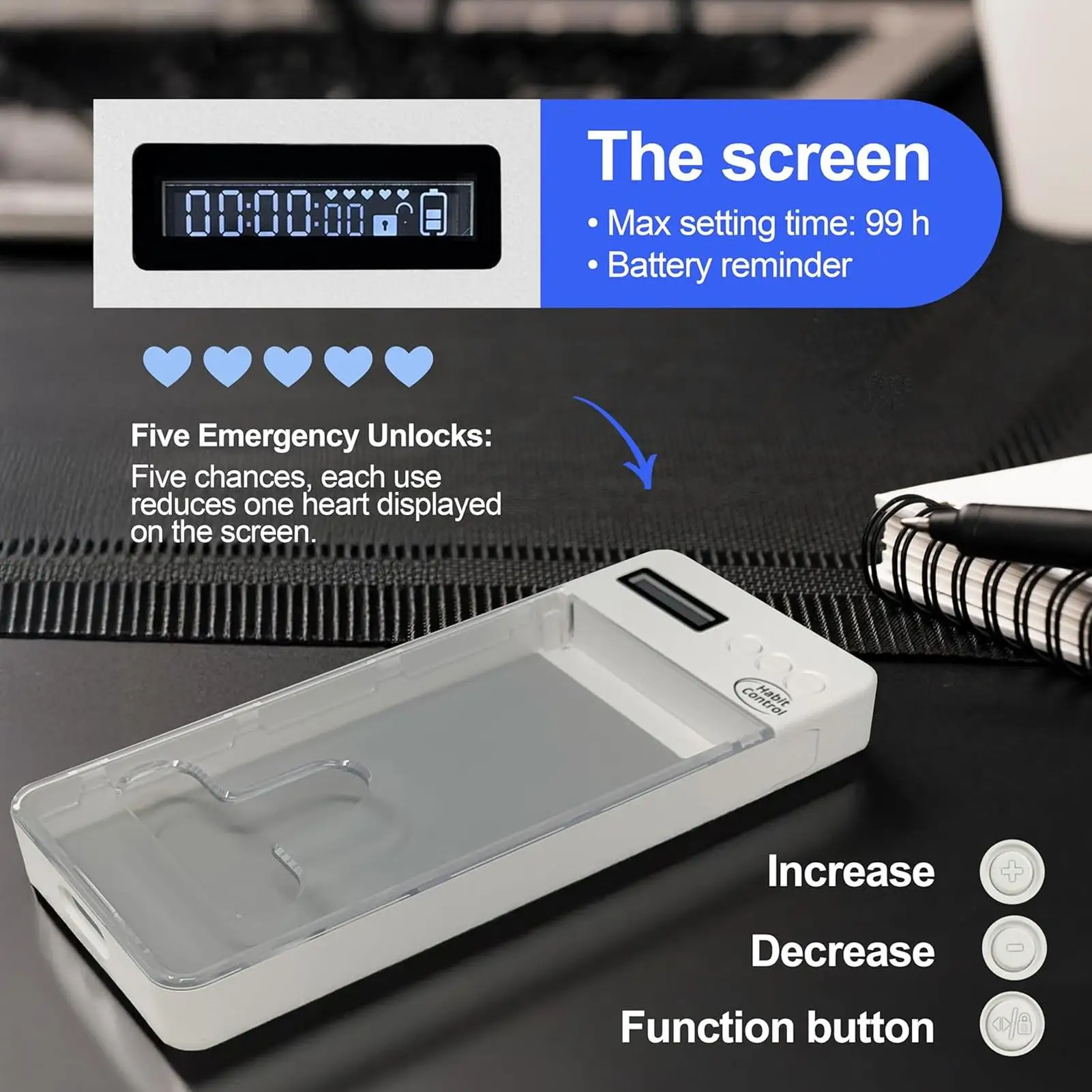 Phone Lock Box Self-Control Case with Timer Timed Cell Phone Jail Locker for Students Kids Adults Family Home Office Gym Travel