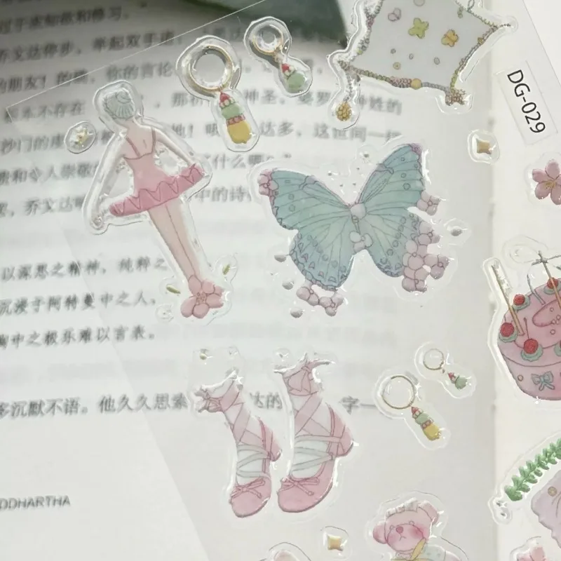Cute Ins-style Ballet Aesthetic 3D Relief Sticker Epoxy Resin Jelly Transparent decals for DIY Phone Cases Laptop PC Waterproof