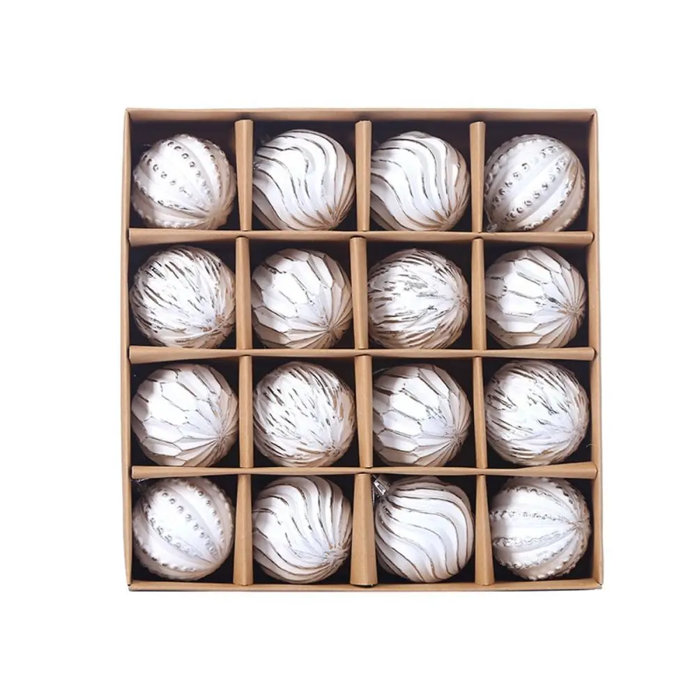 16pcs 6cm Painted Christmas Balls Set White Cartoon Electroplated Christmas Hanging Balls Elegant DIY Merry Christmas Tree Decor