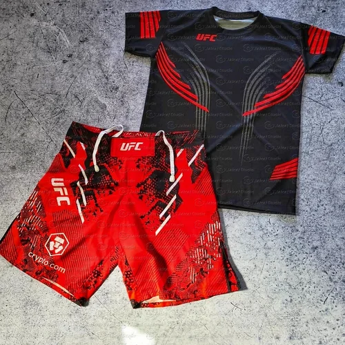 Charles Oliveira-Conjunto de camiseta y pantalones cortos de boxeo para hombre, edición UFC roja, transpirable, lucha libre, correr, Jersey absorbente de sudor