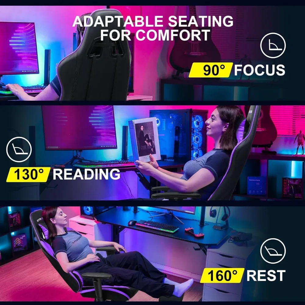 Reclining Gamer Chair,Ergonomic Computer Game Desk,Height Adjustment Swivel Rocker,Office Chairs