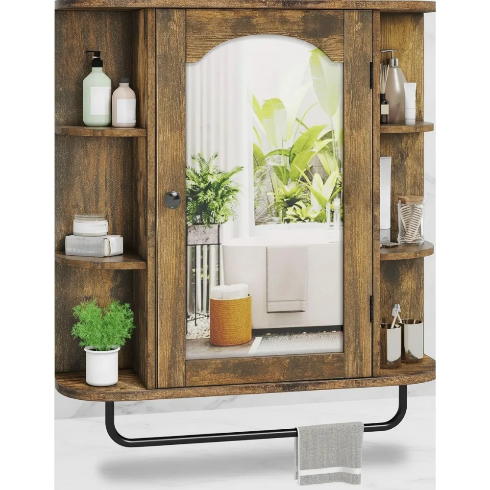 Armário de banheiro montado na parede com porta de espelho, organizador de armazenamento de prateleira removível para espaços pequenos, decoração de casa