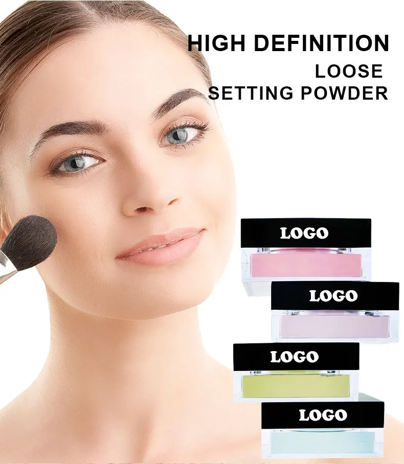 Loose Setting Powder แต่งหน้า Foundation มังสวิรัติเครื่องสําอางธรรมชาติสีชมพู Matte Compact Powder โลโก้ที่กําหนดเองขายส่ง 20 ชิ้น