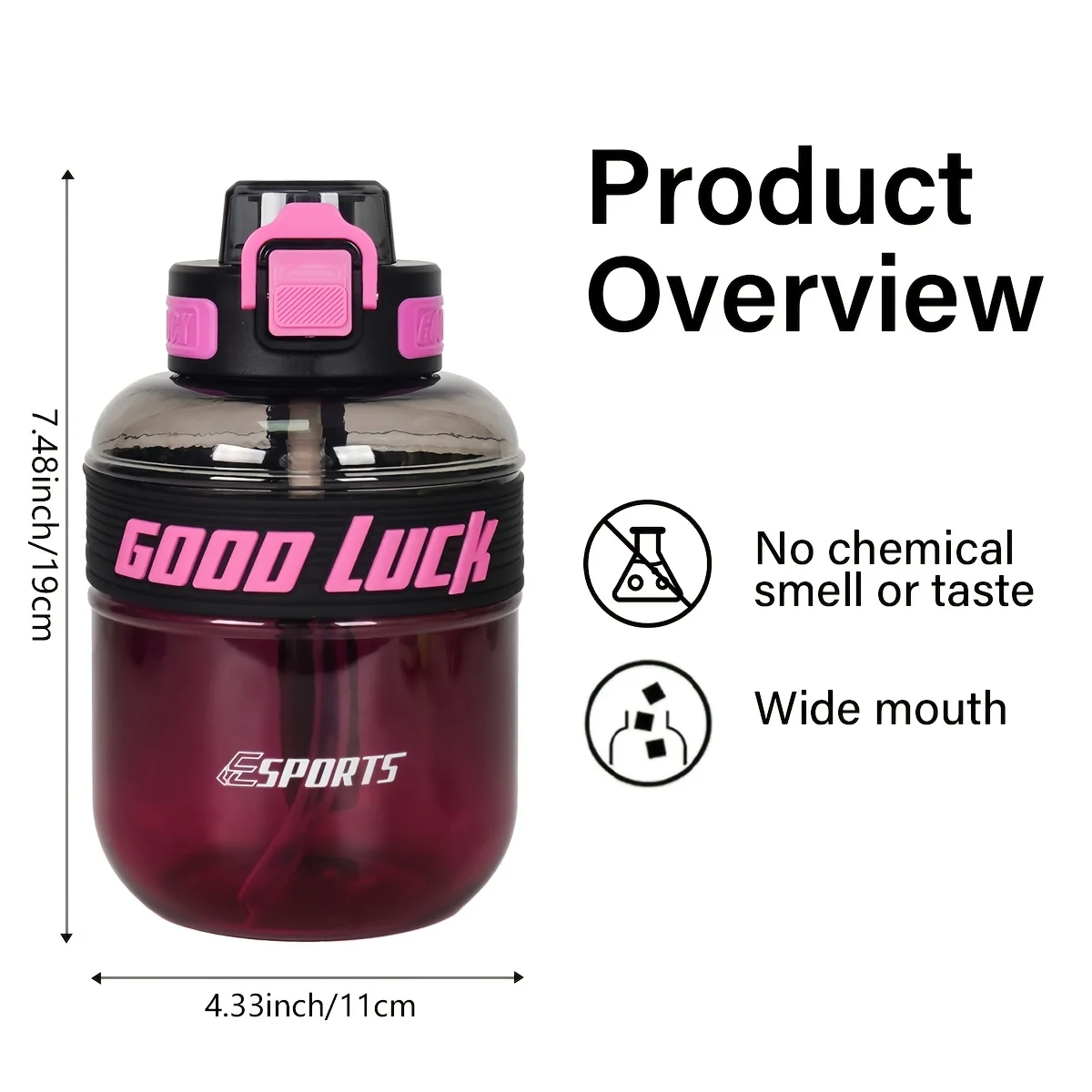 1100ml Sports Water Bottle with Straw Leakproof Flip Top Large Capacity Portable Gym Water Jug for Outdoor Travel Fitness