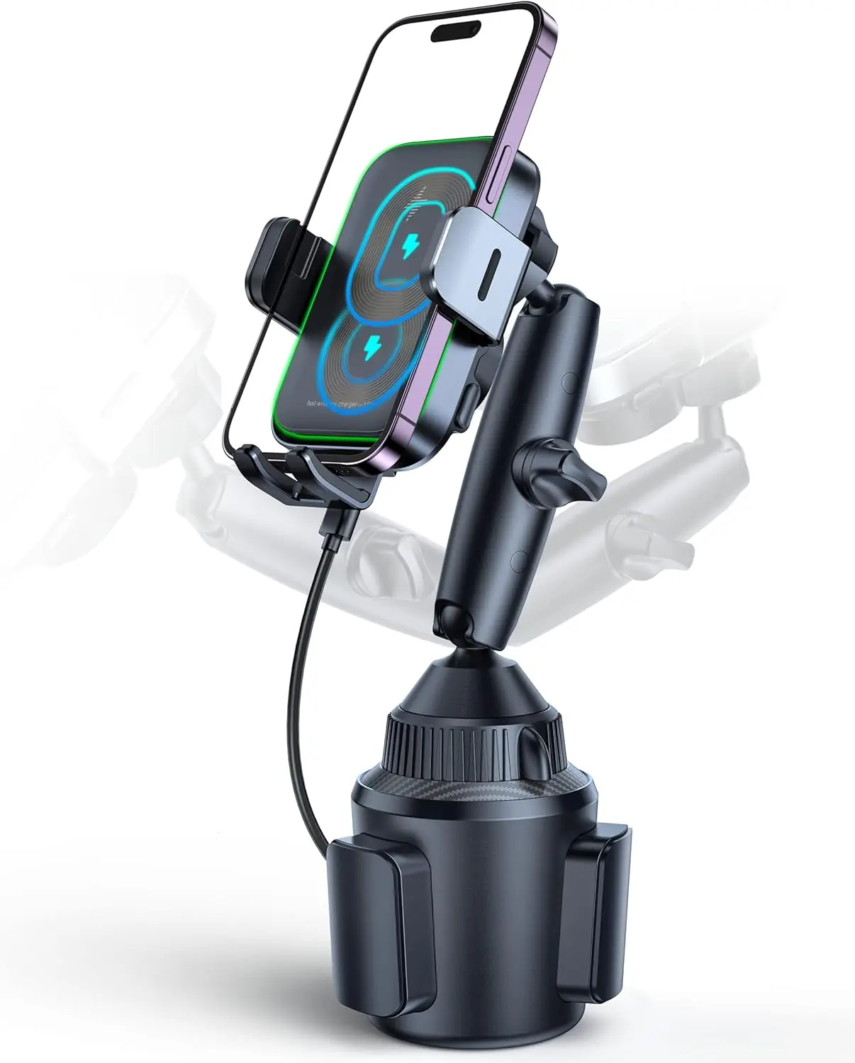 

Беспроводное автомобильное зарядное устройство с двумя катушками и автоматическим креплением, быстрая зарядка 15 Вт, регулируемое, для телефонов iPhone, Samsung, LG