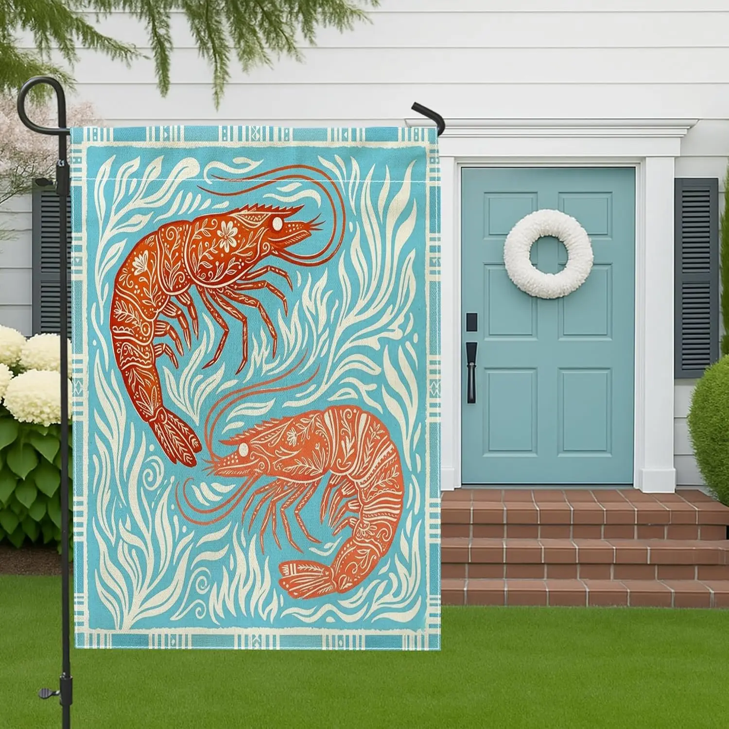 Coastal Shrimps Front Yard Backyard Burlap Garden Flags 12x18 Double Sided for Outdoor, Cute Novelty Modern Stripes Small Ho AAS