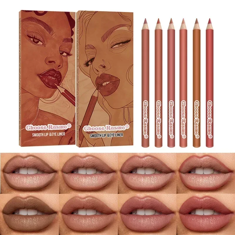 6Pcs/set Matte Brown Lipliner Pencil Waterproof Red Contour Tint Lipstick Long Lasting Non-stick Cup Moisturizing Lips Makeup