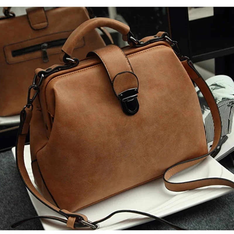 

Retro Doctor Fashion Large Capacity Messenger Ladies Shoulder Bag Scrub PU Leather Handbag Two New Style