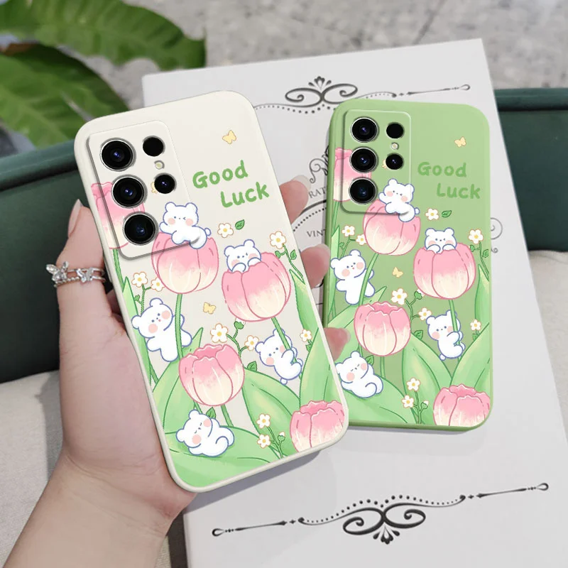 Bär Tulpe Handy hülle für Samsung Galaxy S24 S23 S22 S21 S20 S10 S10E S9 Ultra Plus Fe Note 20 Ultra 10 9 Plus Cover