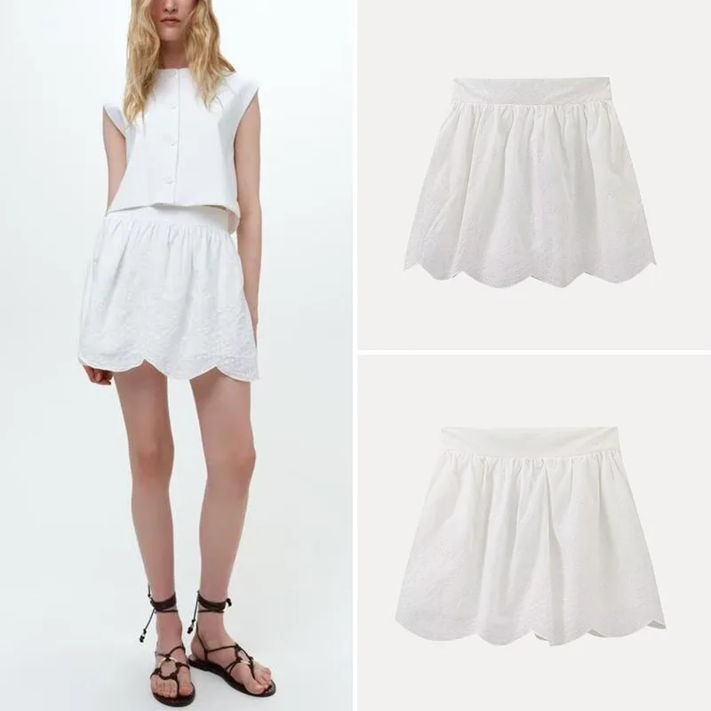 

Spring 2025 New Women's Embroidered Skirt Versatile Design High Waist ort Pure Color Polyester Fiber Street Sle