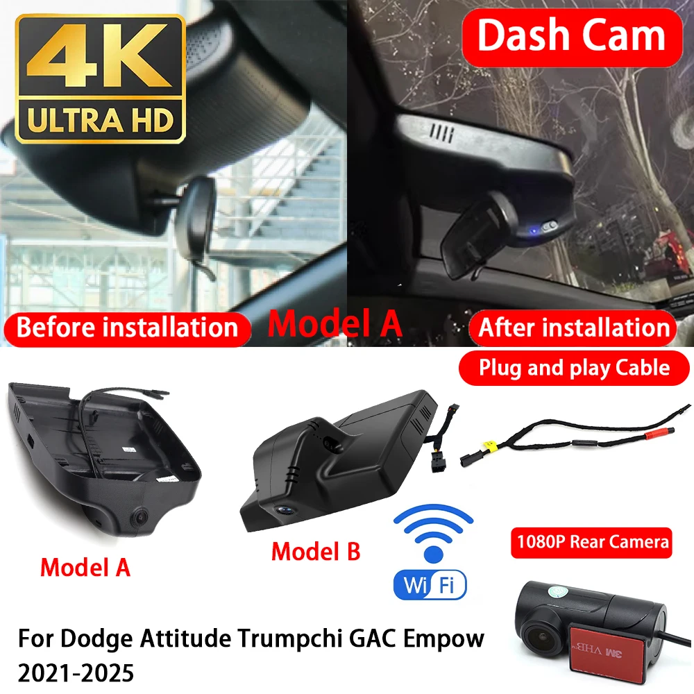 Cámara para Auto 4K 2160P, Delantera y Trasera, con Wifi, Plug & Play, Grabadora de Video, para Dodge Attitude Trumpchi GAC Empow 2021-2025