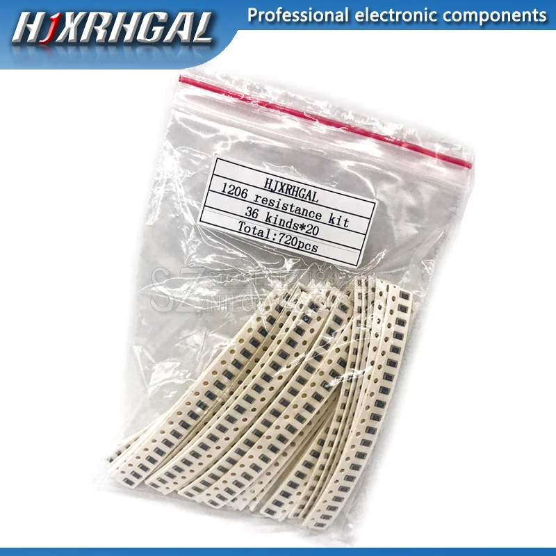 36Value * 20pcs =720pcs 1206 SMD Resistor Kit 1/4W 0.25W 5% 1 ohm~10 Mohm  component diy  kit new and original hjxrhgal