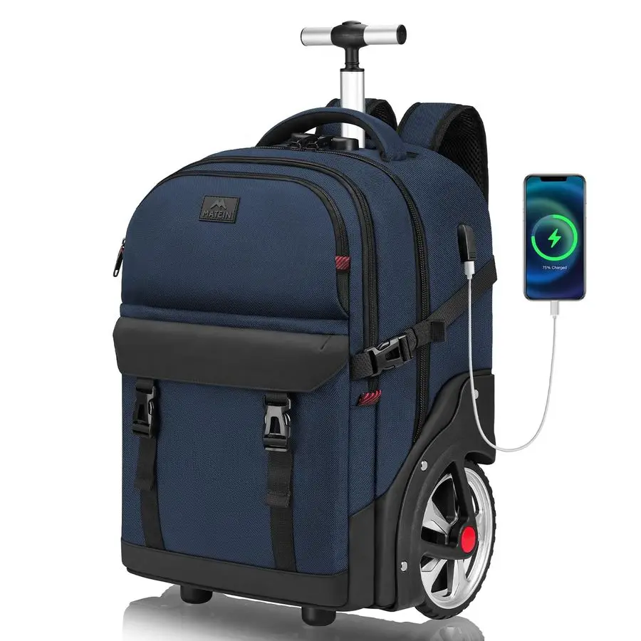 

Rolling Backpack with Wheels, 17 Inch Large Roller Backpack with Combination Lock, Water Resistant Anti Theft Travel Wheeled Bac