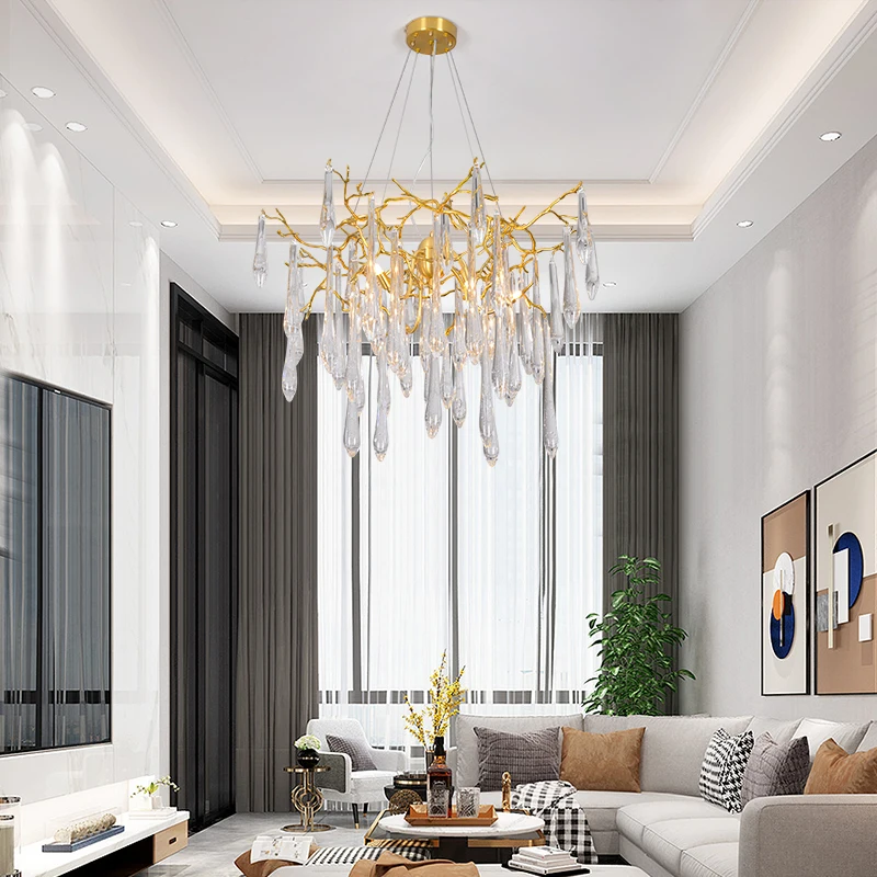 yiyingart 2021 new living room crystal chandelier copper branch lamp post modern lighting luxury villa bedroom model room lamp