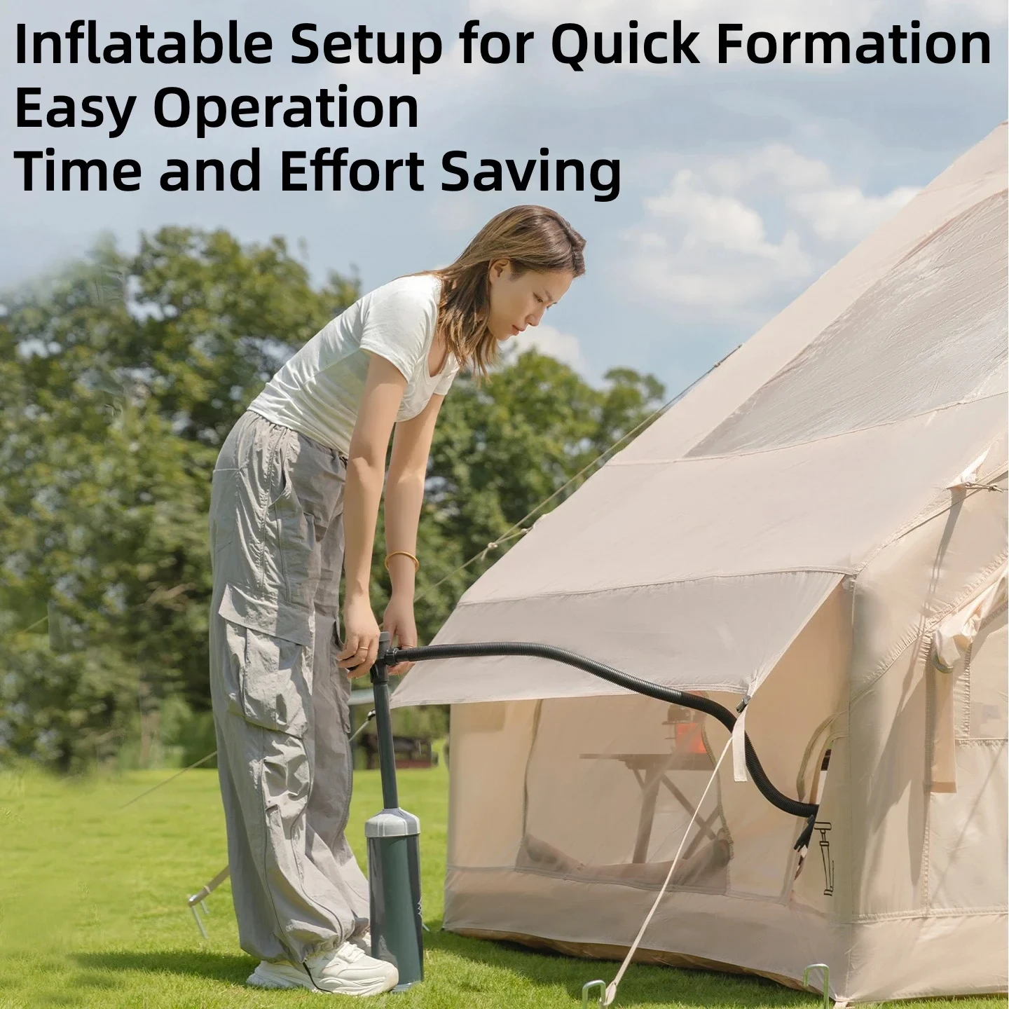 6.3㎡ Outdoor Inflatable Tent Quick Setup Camping Tent 3/4P Overnight Rainproof Picnic Large Thickened Cabin Family