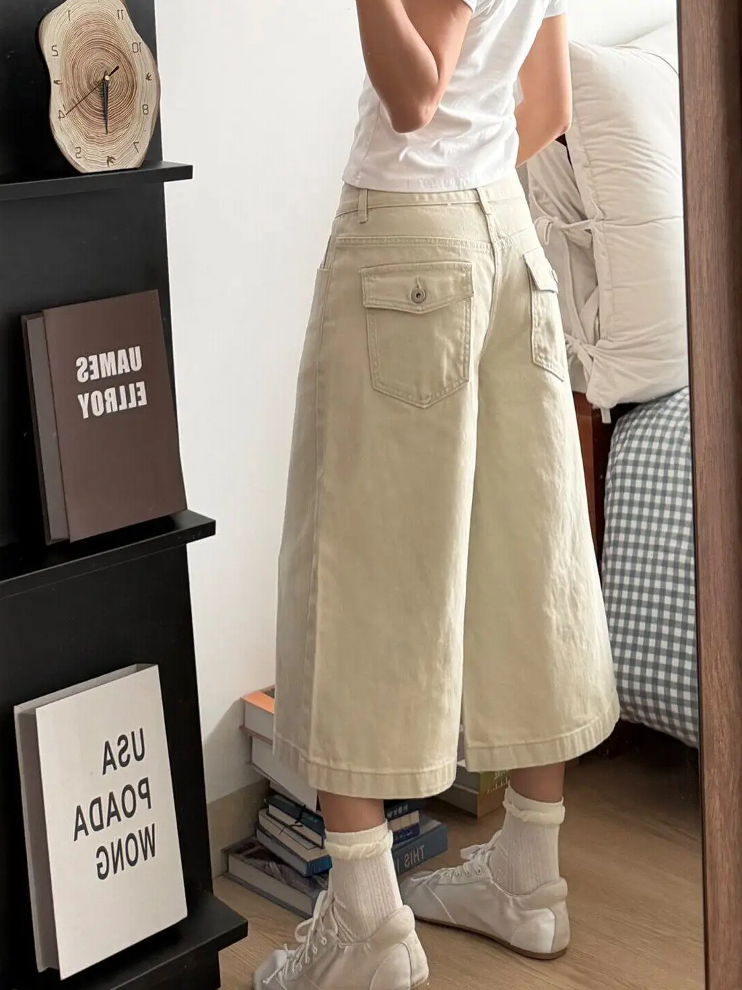 American Kaki Color Single Button Seven-Foot High Waist Slimming Loose Lazy Wide Leg Jeans Women Summer New Style Loose Fit J...