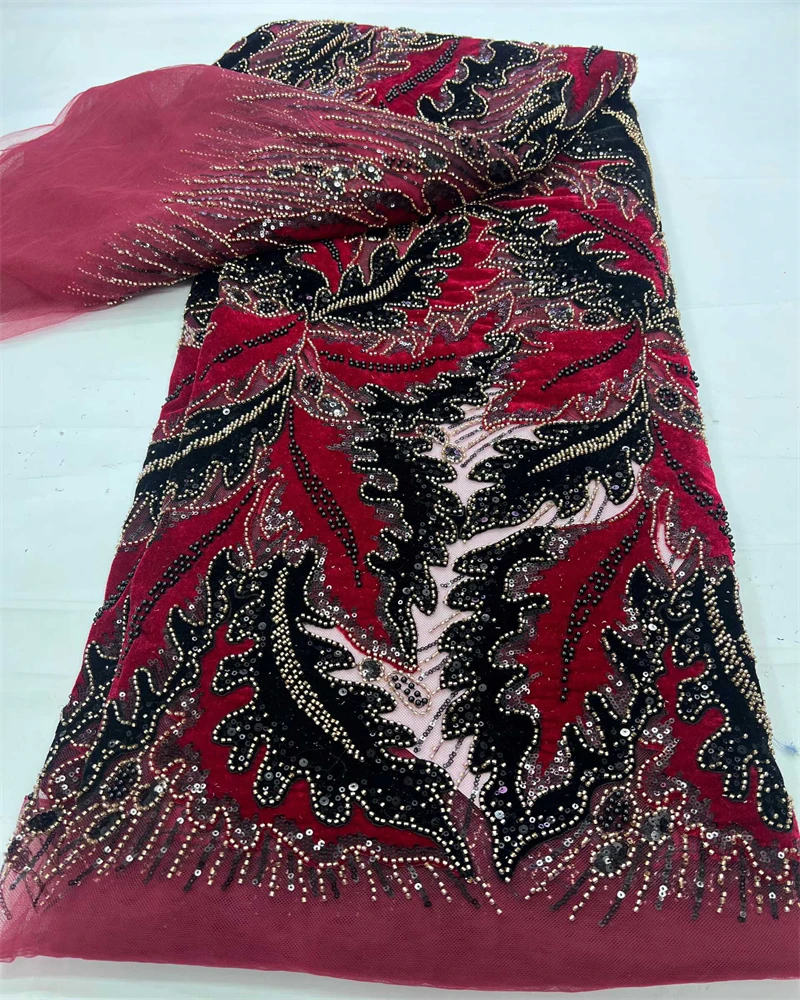 

Latest Design Luxury African Beaded Cotton Lace Fabric France Nigeria Sequins Tulle Lace Fabric Wedding Party Evening Gowns