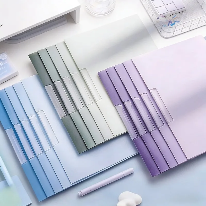 5Pcs Gradient Color Folder Rotating Side Opening Buckle for Test Paper Document Storage Office School Student Organizer