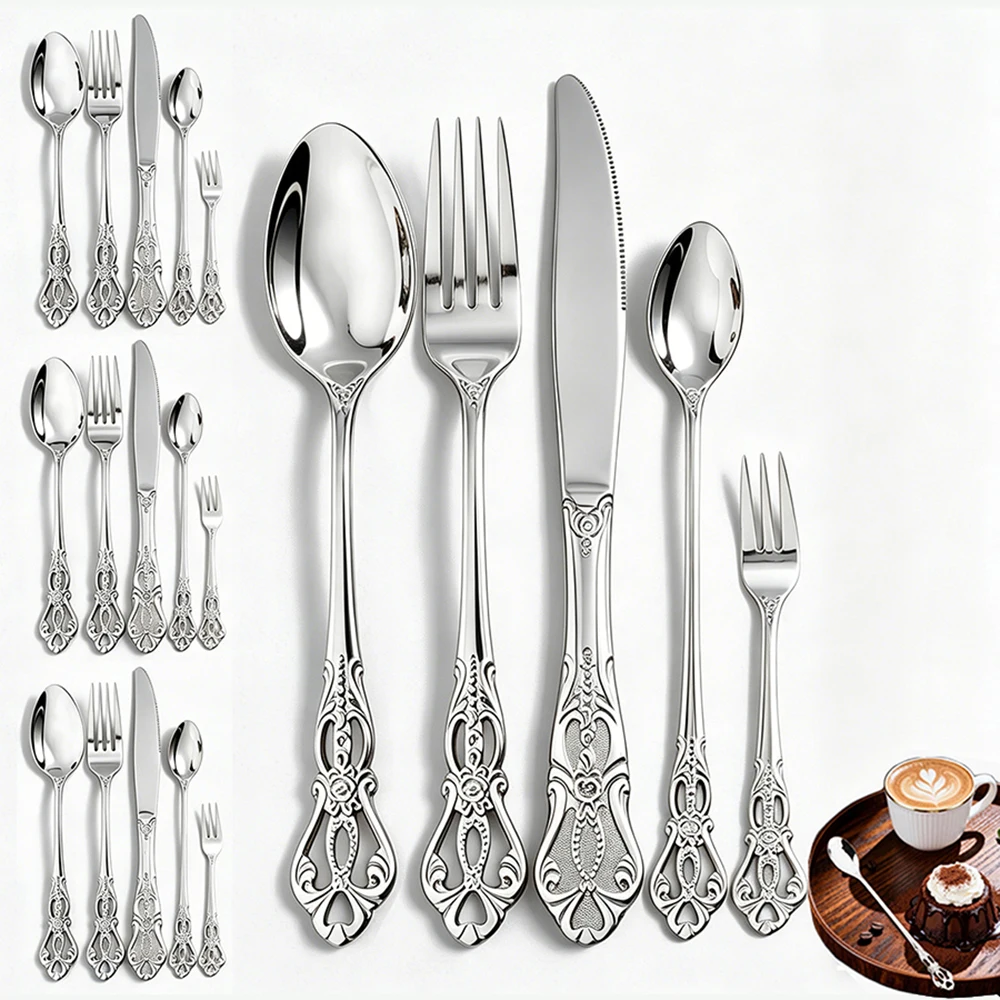 

20Pcs Elegant and Durable Vintage Crown Cutlery Set - Stainless Steel Cutlery for Restaurants, Home, Parties and Weddings