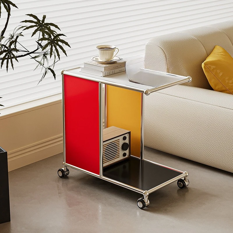 Stainless steel dopamine sofa side few trolley storage rack removable side cabinet coffee table ins furniture