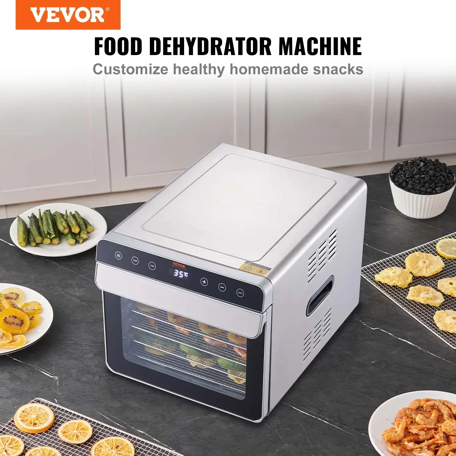 VEVOR 6 Trays Food Dehydrator Machine 700W Stainless Steel Electric Food Dryer w/ Digital Adjustable Timer & Temperature