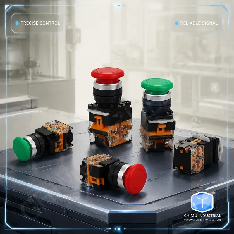 【CHIMU INDUSTRIAL】 LA38-11M Mushroom Head Self-Reset Button Switch Red Green Start Stop 22mm Mounting Hole