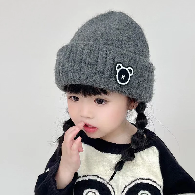 الشتاء الدافئة الأطفال قبعة متماسكة لطيف الدب الاطفال البلوز القبعات 2-10Year الطفل غطاء حماية الأذن مكافحة البرد الصوفية الكروشيه بونيه #6