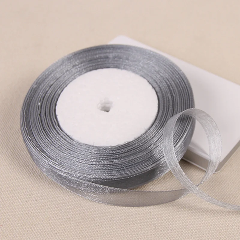15/20/25/40/50 مللي متر الفضة رمادي الأورجانزا الشريط DIY بها بنفسك هدية التعبئة والتغليف الحرفية الملابس الخياطة النسيج القوس الشريط حفل زفاف الديكور